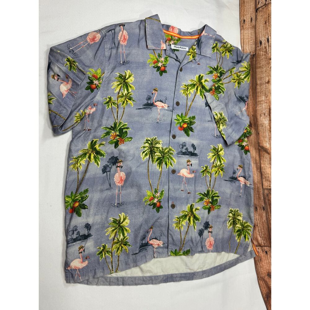 Tommy Bahama Men’s "Greetings From Florida" Flamingo Silk Hawaiian Shirt Size XL - Picture 2 of 14